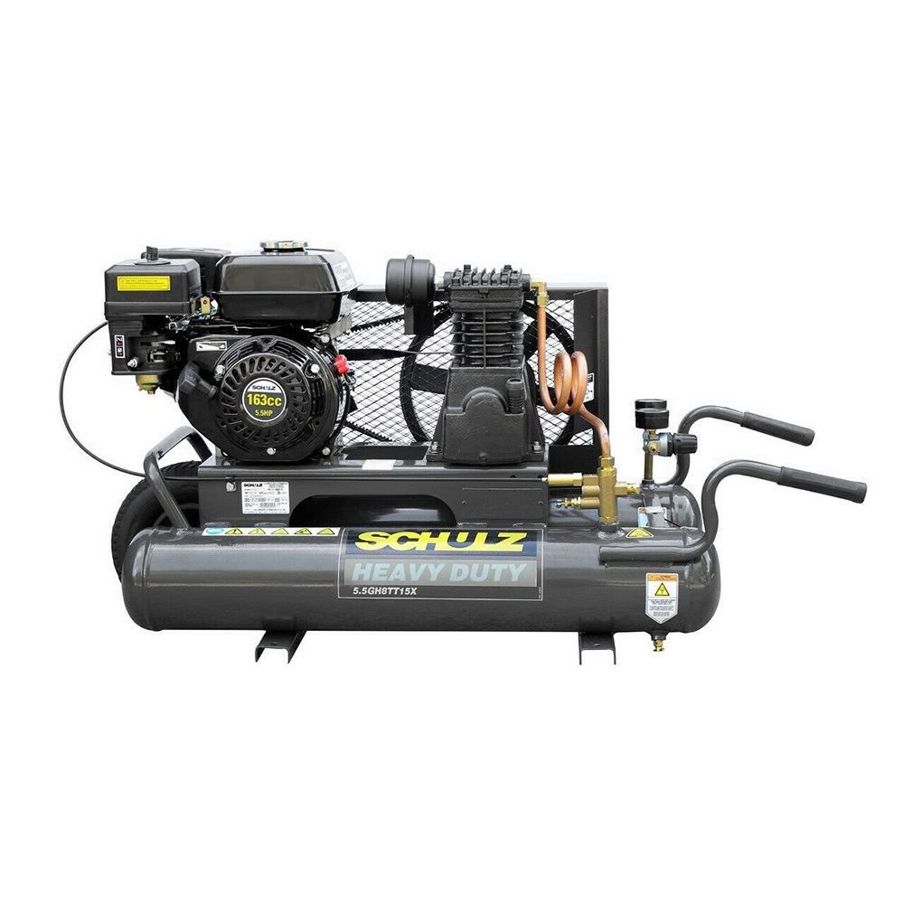 Schulz of AM Air Compressor, Portable, 125 PSI Maximum Working Pressure, 10 Cubic Feet Per Minute, Schulz Gas, Two 4 Gallon Tank – 931.8141-0