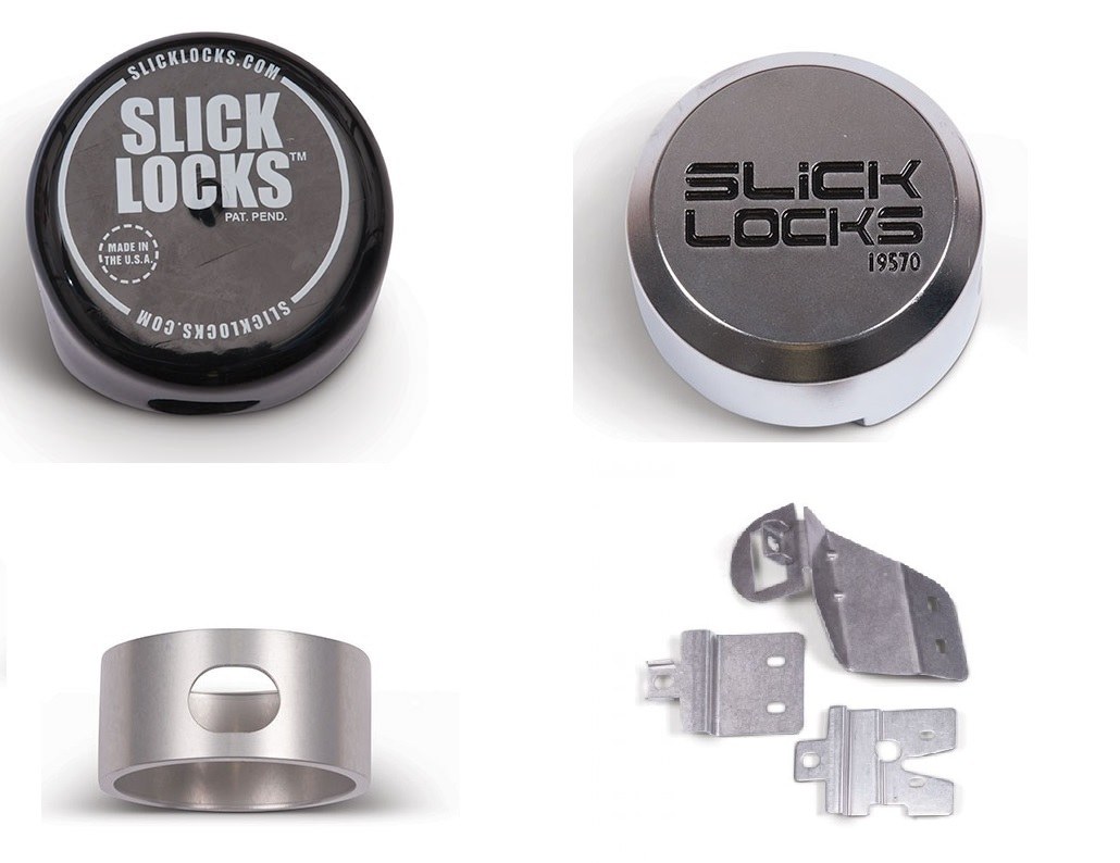 Slick Locks Puck Lock Kit, Use with Sliding Door Van, With 2 Puck Locks/ Bracket/ Spinner/ Weather Cover – GM-FVK-SLIDE-TK