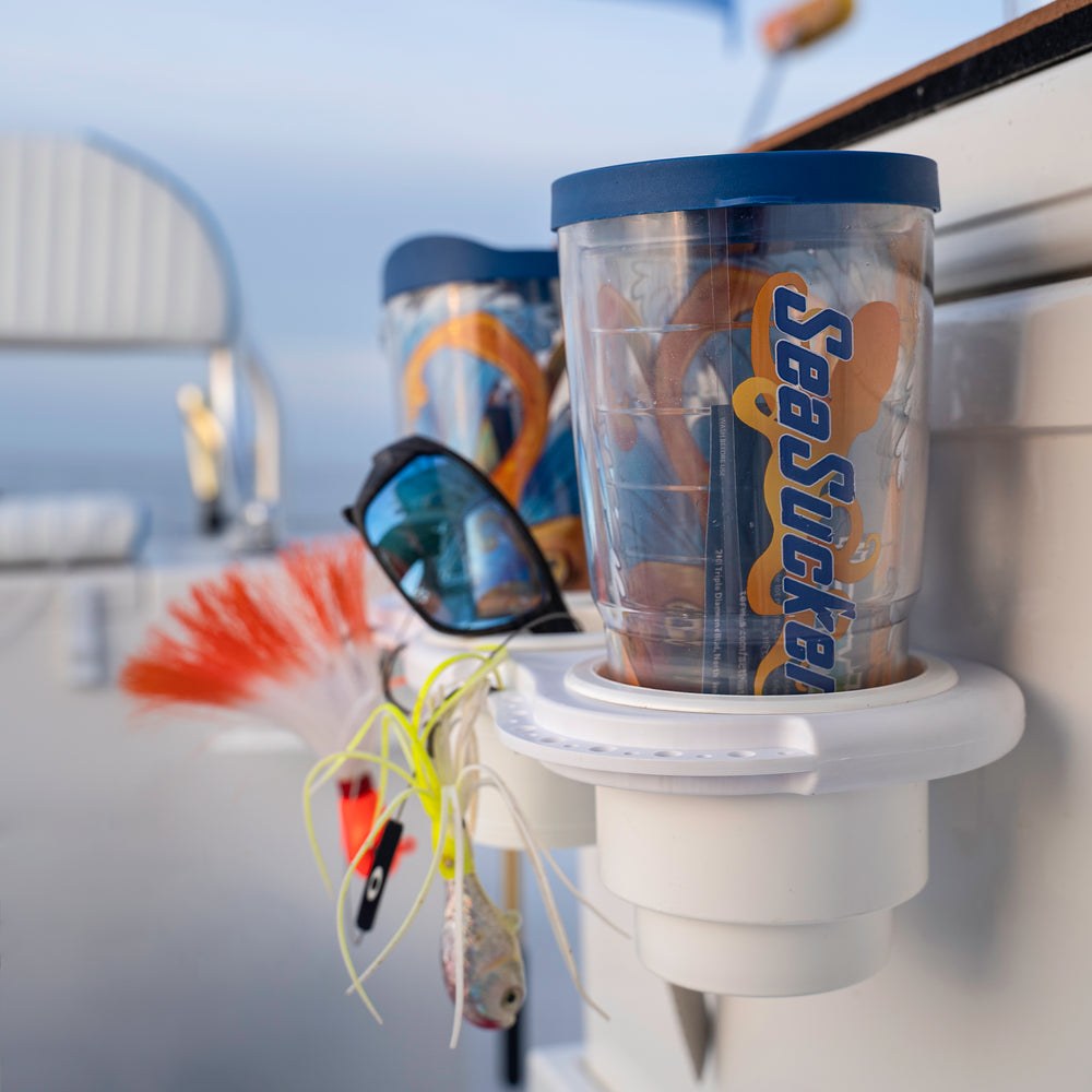 Seasucker Cup Holder, Fisherman’s Type, White, Non-Lighted, 4.5 Inch Diameter Vacuum Mount – MC5307