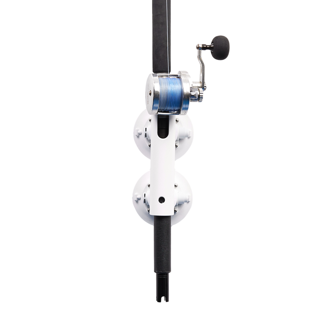 Seasucker Fishing Rod Holder, Vacuum Mount, Holds One Spinning Rod, Held by Handle, White, Polyvinyl Chloride – MF5033
