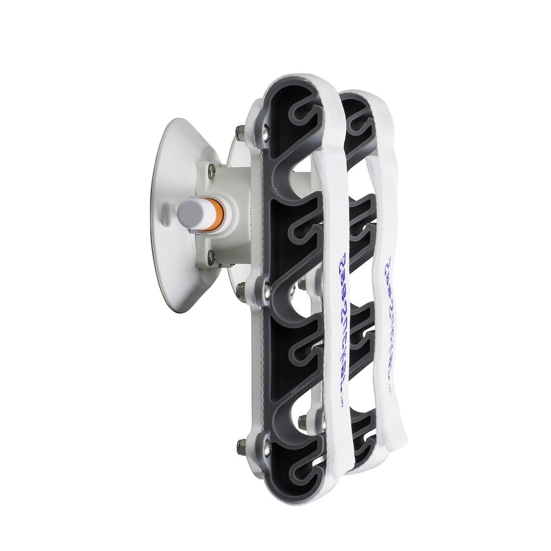 Seasucker Fishing Rod Holder, Horizontal Surface Mount, Holds 6 Fishing Rods, Cradle and Strap Style Hold, Black/ White – MF5061