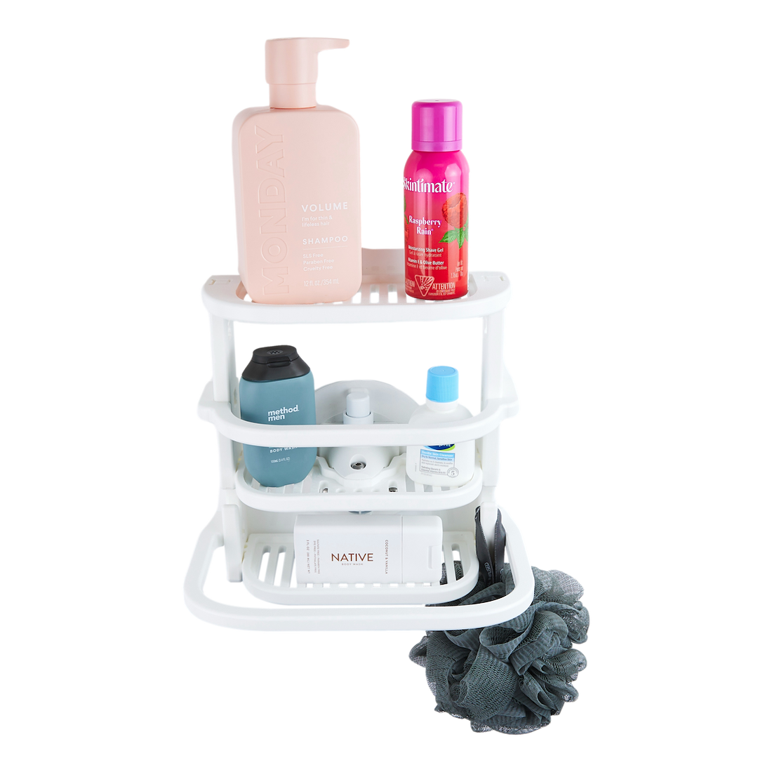 Seasucker Shower Caddy, Holds Mini Soaps/ Bar Soap/ Loofa and Towel, 9.8 Inch Length X 4.1 Inch Width X 13.4 Inch Height, White – SM8100W