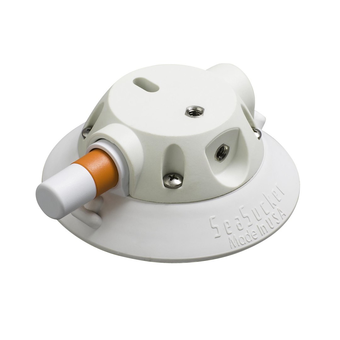 Seasucker Vacuum Mount, 4-1/2 Inch Diameter, Up to 120 Pound Pulling Capacity, White, Plastic, With Low Profile Housing and Protective Cover – VM1007W