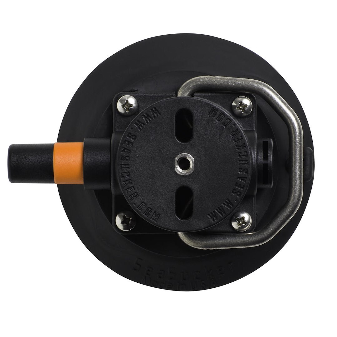 Seasucker Vacuum Mount, Use to Hold Ropes/ Straps, 4-1/2 Inch Base Diameter, Black, With Flat Top Stainless Steel D-Ring – VM1013B