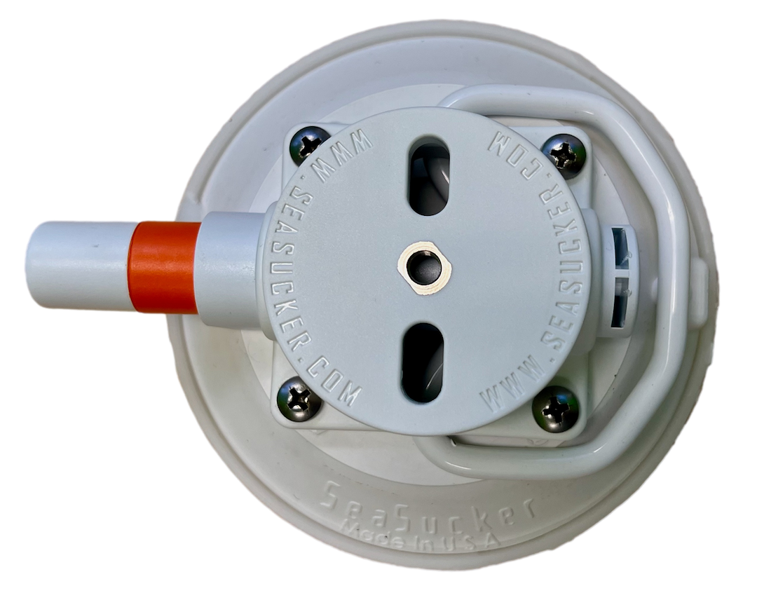 Seasucker Vacuum Mount, Use to Hold Ropes/ Straps, 4-1/2 Inch Base Diameter, White, With Flat Top Stainless Steel D-Ring – VM1013W