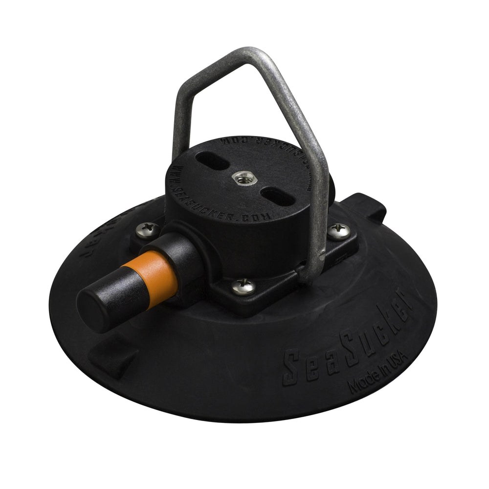 Seasucker Vacuum Mount, Use to Hold Ropes/ Straps, 6 Inch Base Diameter, Black, With Pointed Stainless Steel D-Ring – VM1016B