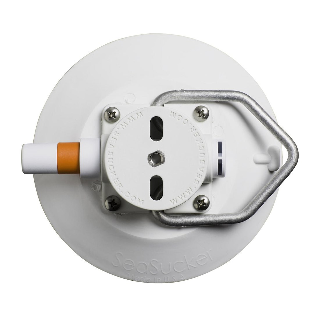 Seasucker Vacuum Mount, Use to Hold Ropes/ Straps, 6 Inch Base Diameter, White, With Pointed Stainless Steel D-Ring – VM1016W