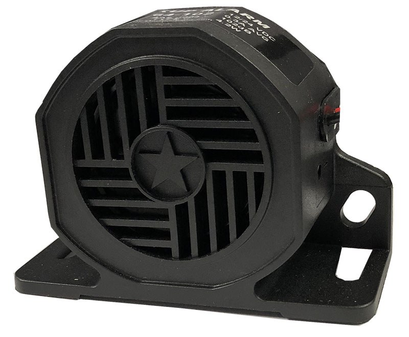 Star Warning Backup Alarm, 64 Series, Single Tone, 107 Decibels, 12/ 24 Volt DC, Black, Glass Filled Nylon Housing, IP67 Rated Waterproof – 64-107
