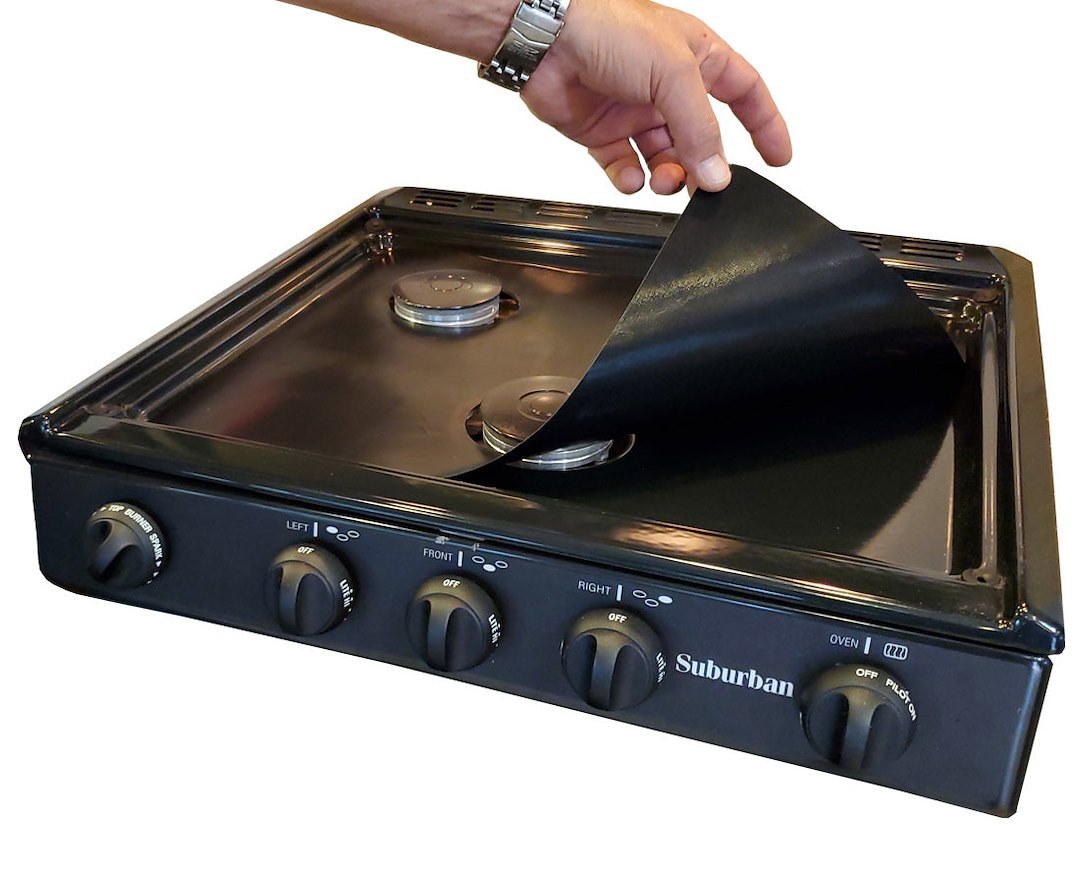 Stove Wrap Stove Top and Oven Protector, For Suburban Triangle 3 Burner Stove, Black, Pre-Cut Teflon Coated Fiberglass Fabric – SWRV400