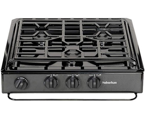 Stove Wrap Stove Top and Oven Protector, For Suburban Triangle 3 Burner Stove, Black, Pre-Cut Teflon Coated Fiberglass Fabric – SWRV400