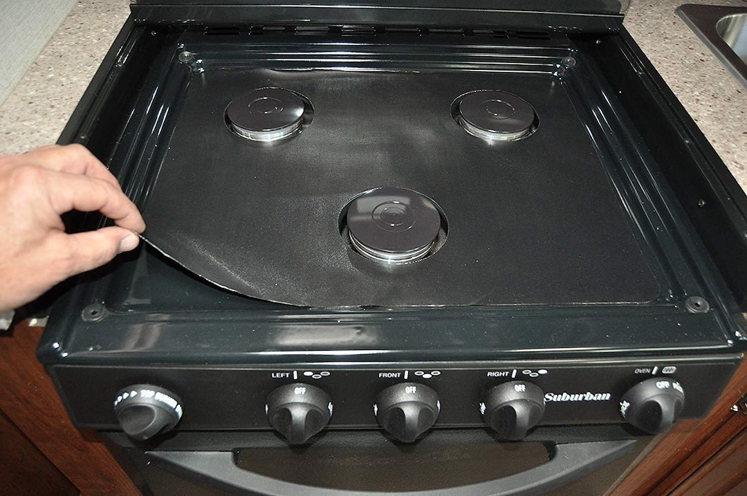 Stove Wrap Stove Top and Oven Protector, For Suburban Triangle 3 Burner Stove, Black, Pre-Cut Teflon Coated Fiberglass Fabric – SWRV400