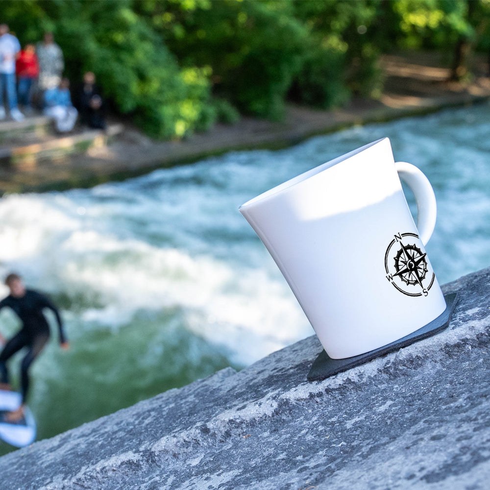 Silwy Magnet Mug, Reiselust, Magnetic Cup, With Handle, 9.1 Ounce Capacity, Compass Logo, White, Porcelain, Set of 2 – S027-1308-2-B-BO