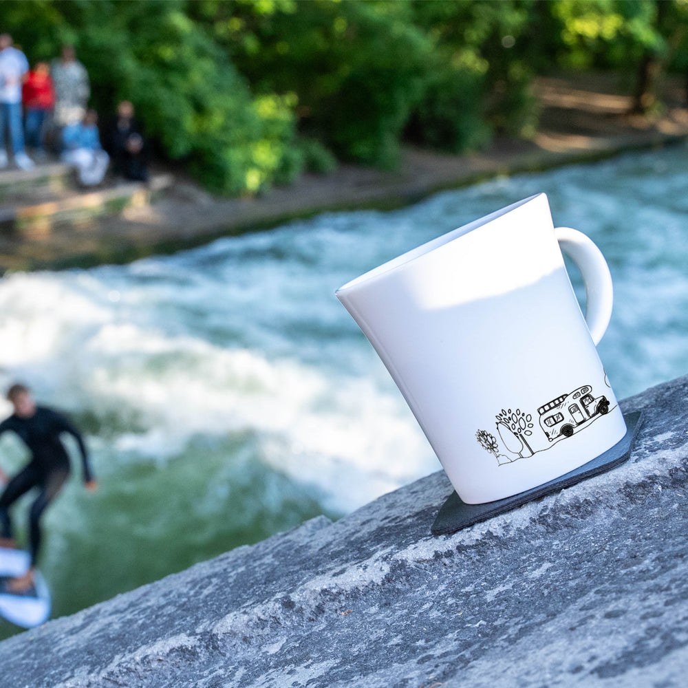 Silwy Magnet Mug, Magnetic Cup, With Handle, 9.1 Ounce Capacity, Camping Logo, White, Porcelain, Set of 2, Integrated Magnet Base – S027-1309-2-B-CA