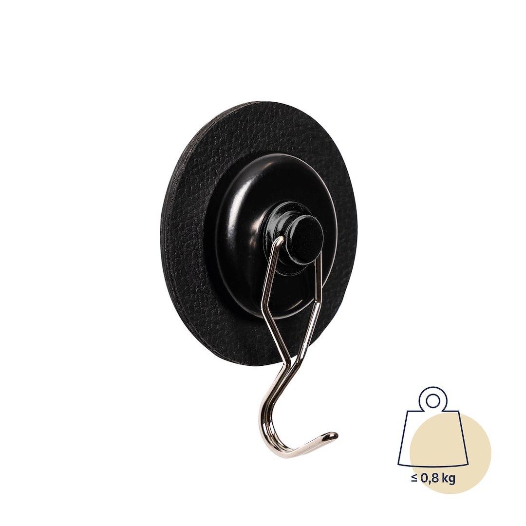 Silwy Magnet Multi Purpose Hook, The One, Magnetic Mount, To Hang Jackets/ Towels/ Kitchen Utensils, 1.65 Inch Diameter, Black, Metal – H000-14GA-1