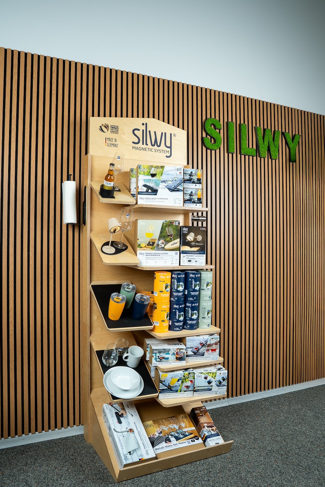 Silwy Magnet Point of Purchase Display, Silwy Products, Wooden, 23.62 Inch Length X 23.62 Inch Width X 86.61 Inch Height, Brown, Large Size – POS-LA-1