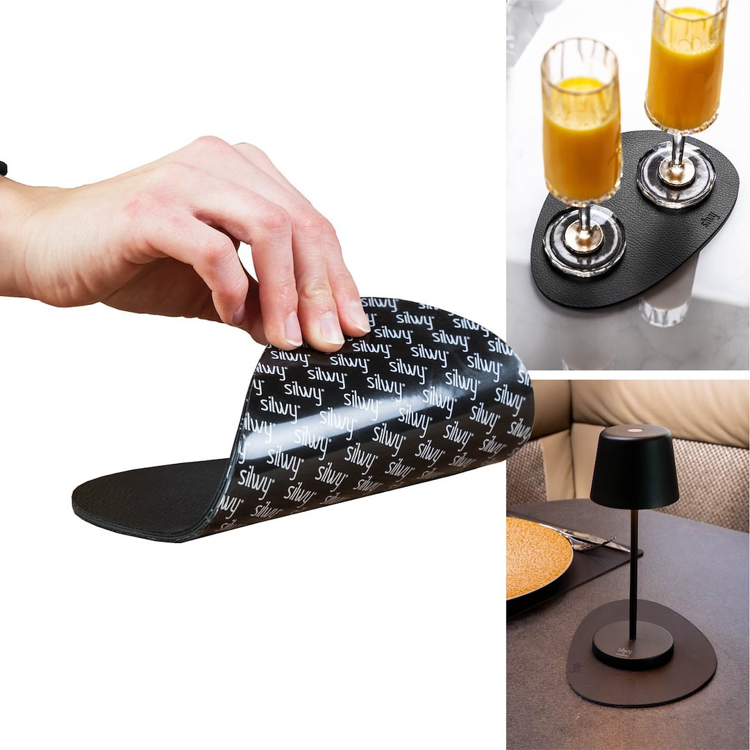 Silwy Magnet Placemat, Oval, Medium Size/ 7.87 Inch Length X 5.31 Inch Width X 0.16 Inch Thick, Black/ Leather Look, Non Reversible – PS00-111A-1