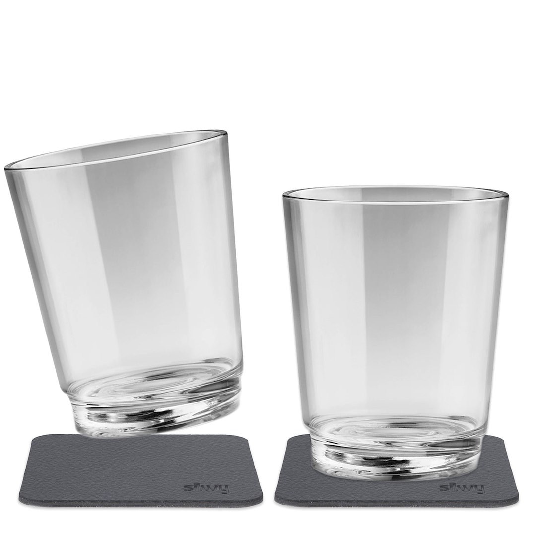 Silwy Magnet Drinking Glass, Classic, Magnetic Glass, Clear, Plastic, 8.5 Ounce, Bpa Free, Set of 2, Integrated Magnet Base – S025-0501-2