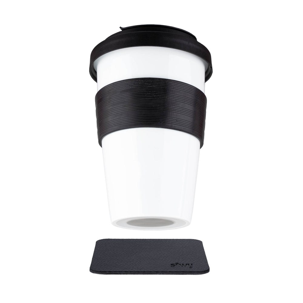 Silwy Magnet Travel Mug, To-Go-Cup, 12 Ounce Capacity, Vacuum Lid, Non Insulated, Without Handle, White, Porcelain – S038-1403-1-B