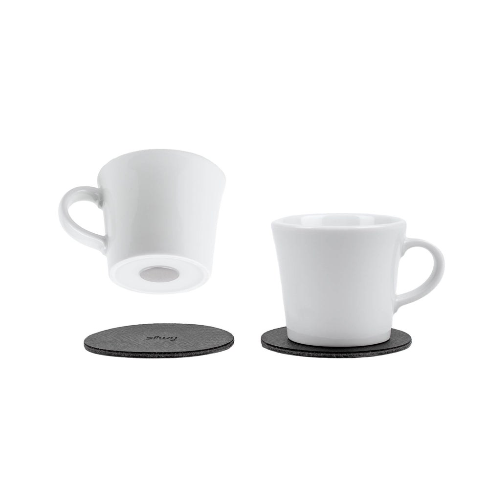 Silwy Magnet Mug, Magnetic Cup, With Handle, 2.3 Ounce Capacity, White, Porcelain – S070-1404-2-B