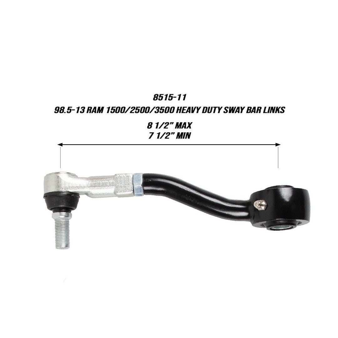 Synergy Stabilizer Bar Link Kit, Heavy Duty, 7-1/2 Inch Collapsed Length/ 8-1/2 Inch Extended Length, Black Bushings, Set of 2 – 8515-11