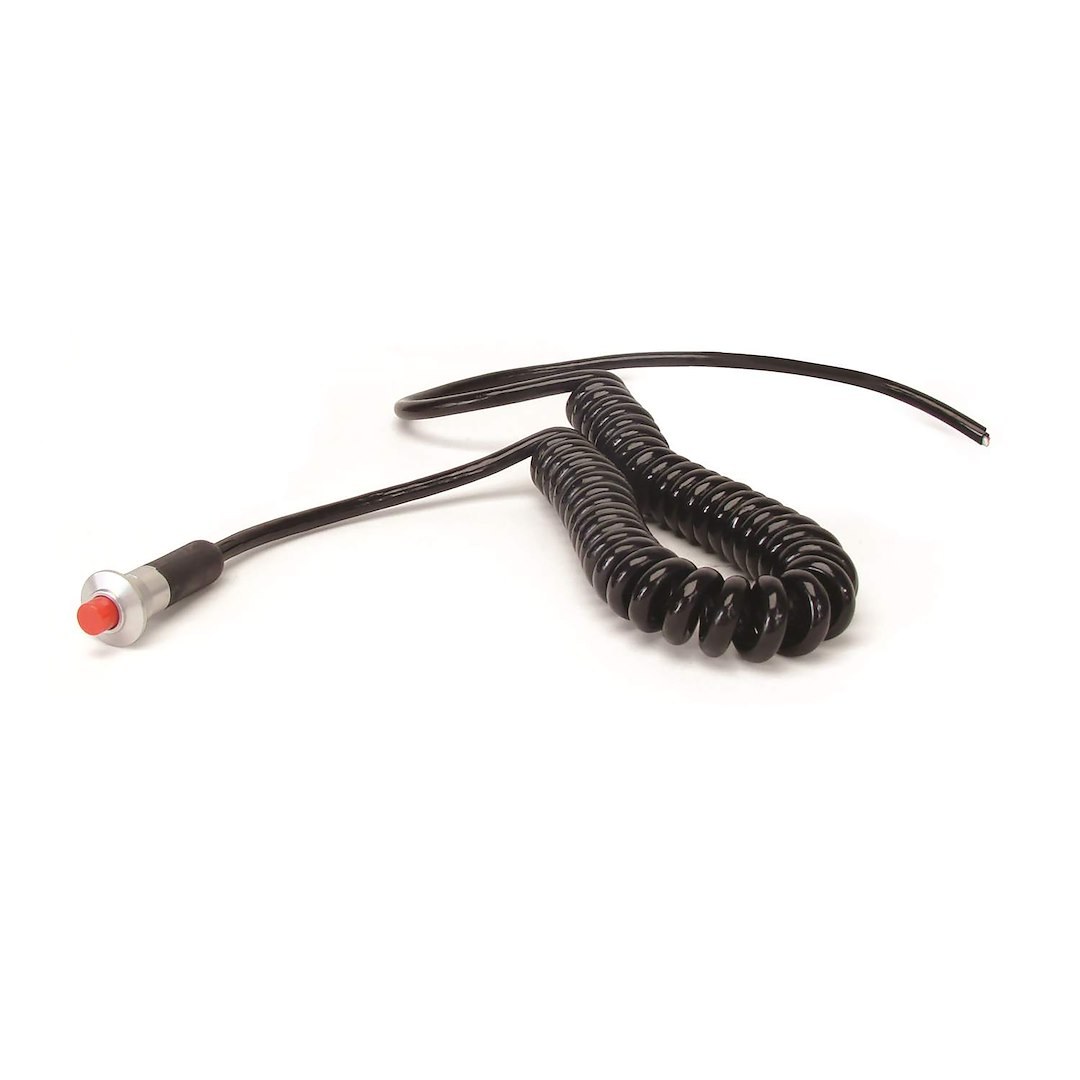 Tci Push Button Switch, Drag Race, Microswitch, Bulkhead Mount, 5/8 Inch Fine Thread, 10 Amp, Spiral Cord, 7 Foot – 388400