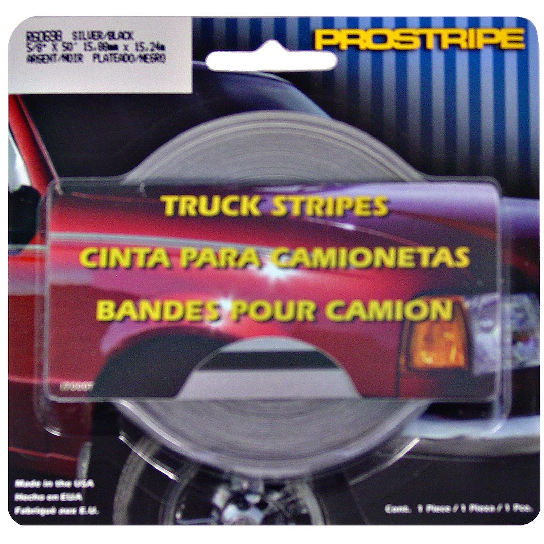 Trimbrite Pinstripe Tape, Prostripe ®, 5/8 Inch Dual Color Stripe, Silver Black, 50 Foot Length – R60698