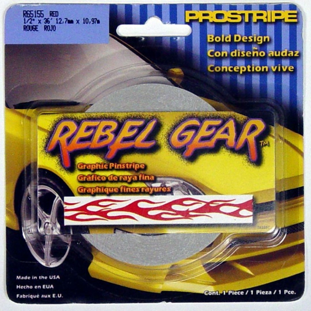 Trimbrite Pinstripe Tape, Rebel Gear ™, 1/2 Inch Flame, Red, 36 Foot Length – R65155