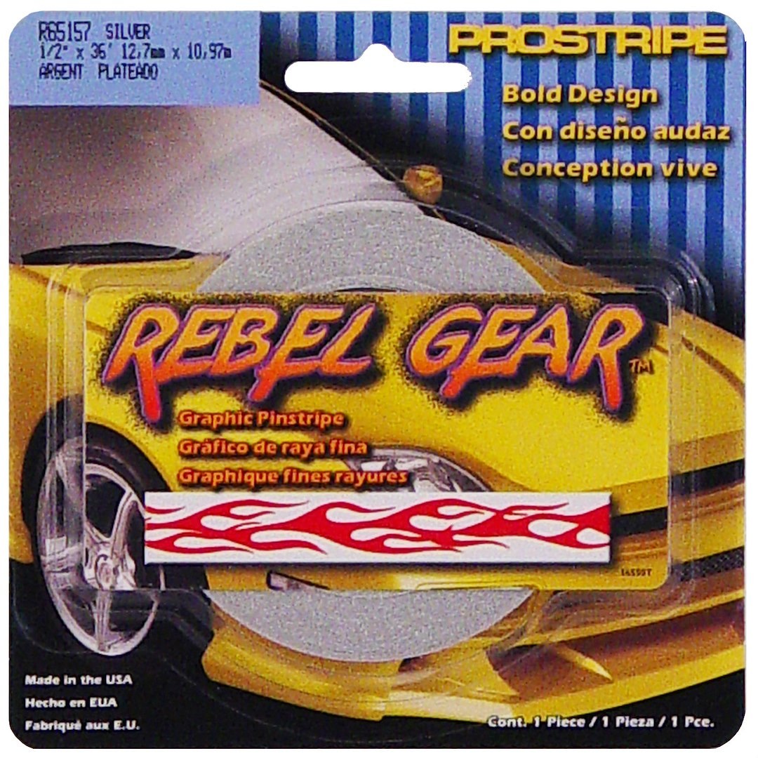 Trimbrite Pinstripe Tape, Rebel Gear ™, 1/2 Inch Flame, Silver, 36 Foot Length – R65157