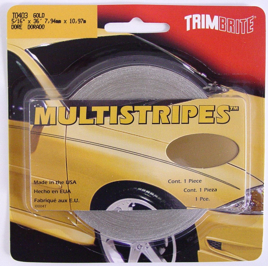 Trimbrite Pinstripe Tape, 5/16 Inch Multistripe, Gold, 36 Foot Length – T0403