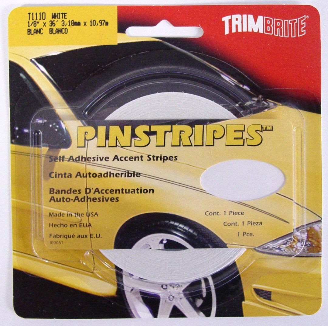 Trimbrite Pinstripe Tape, 1/8 Inch Solid Stripe, White, 36 Foot Length – T1110