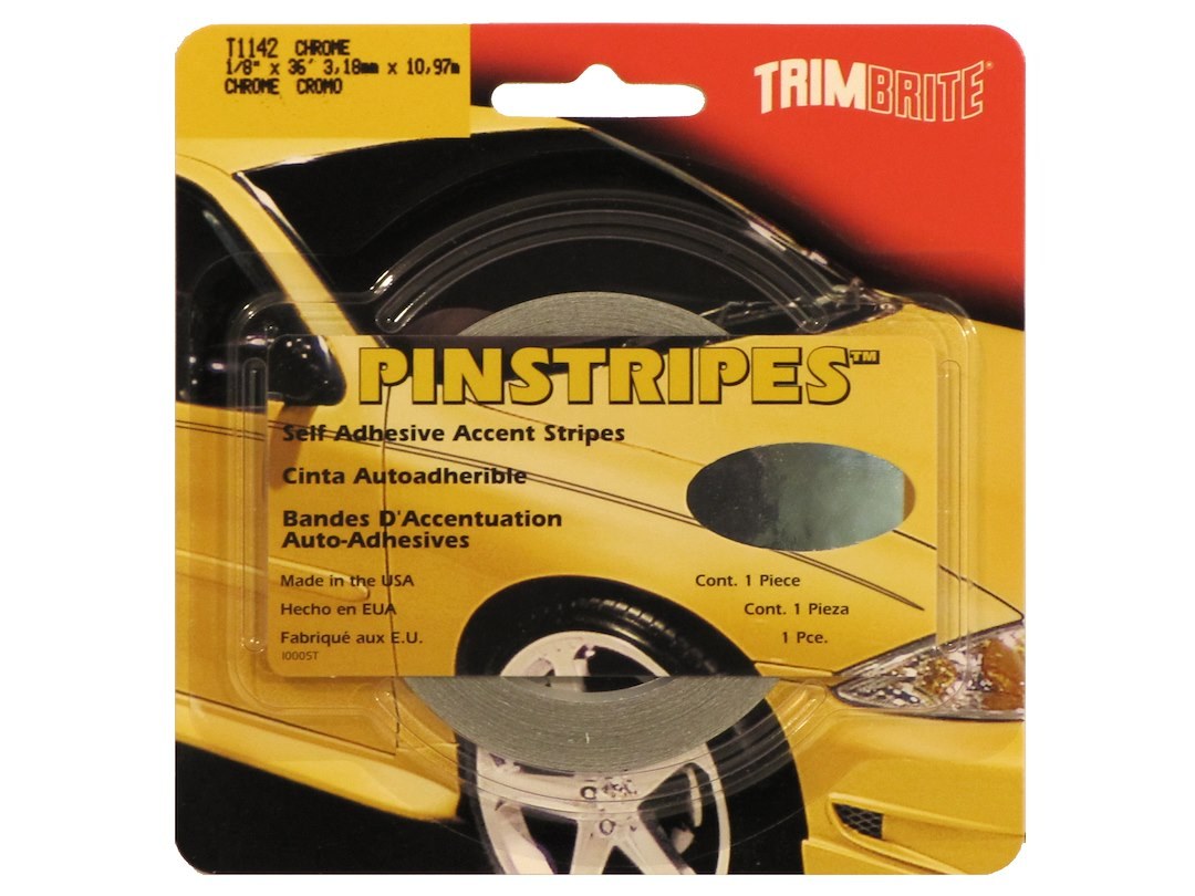 Trimbrite Pinstripe Tape, 1/8 Inch Solid Stripe, Chrome, 36 Foot Length – T1142