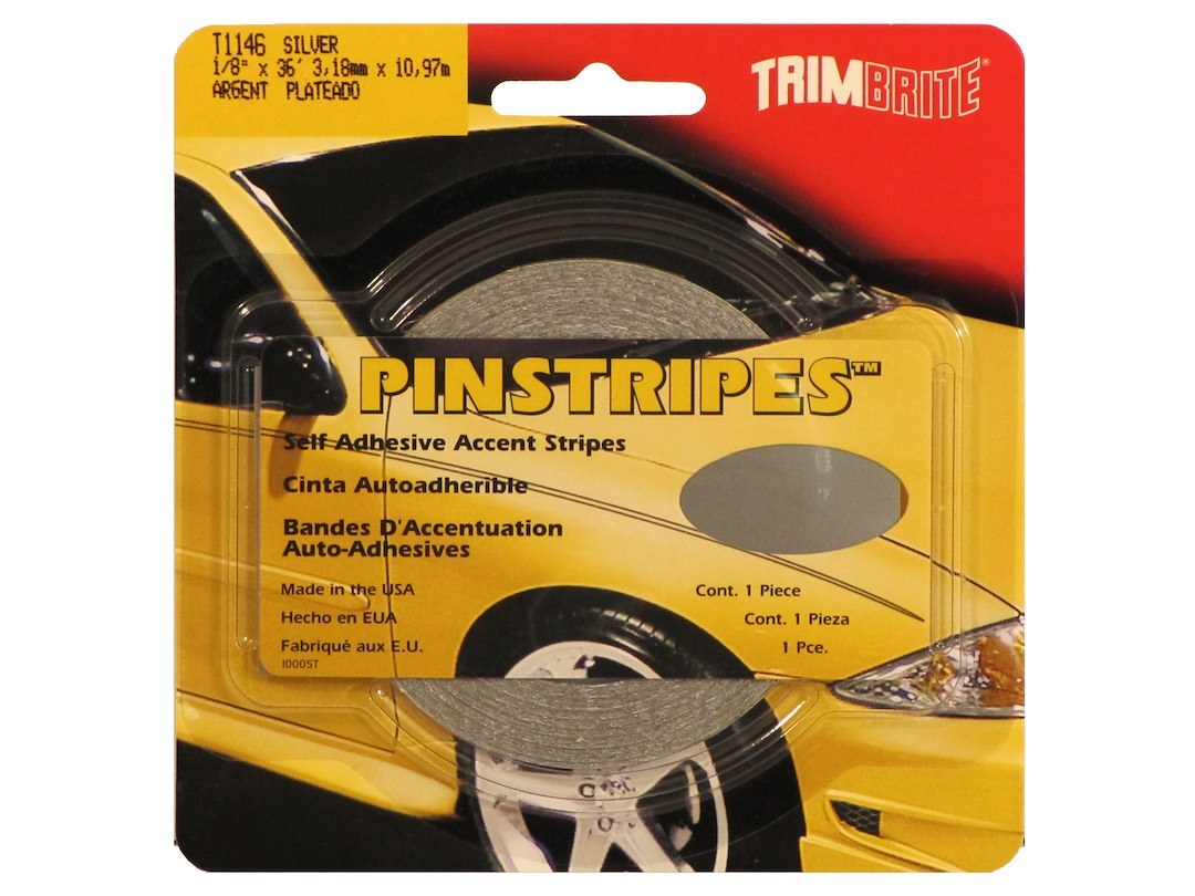 Trimbrite Pinstripe Tape, 1/8 Inch Solid Stripe, Silver, 36 Foot Length – T1146