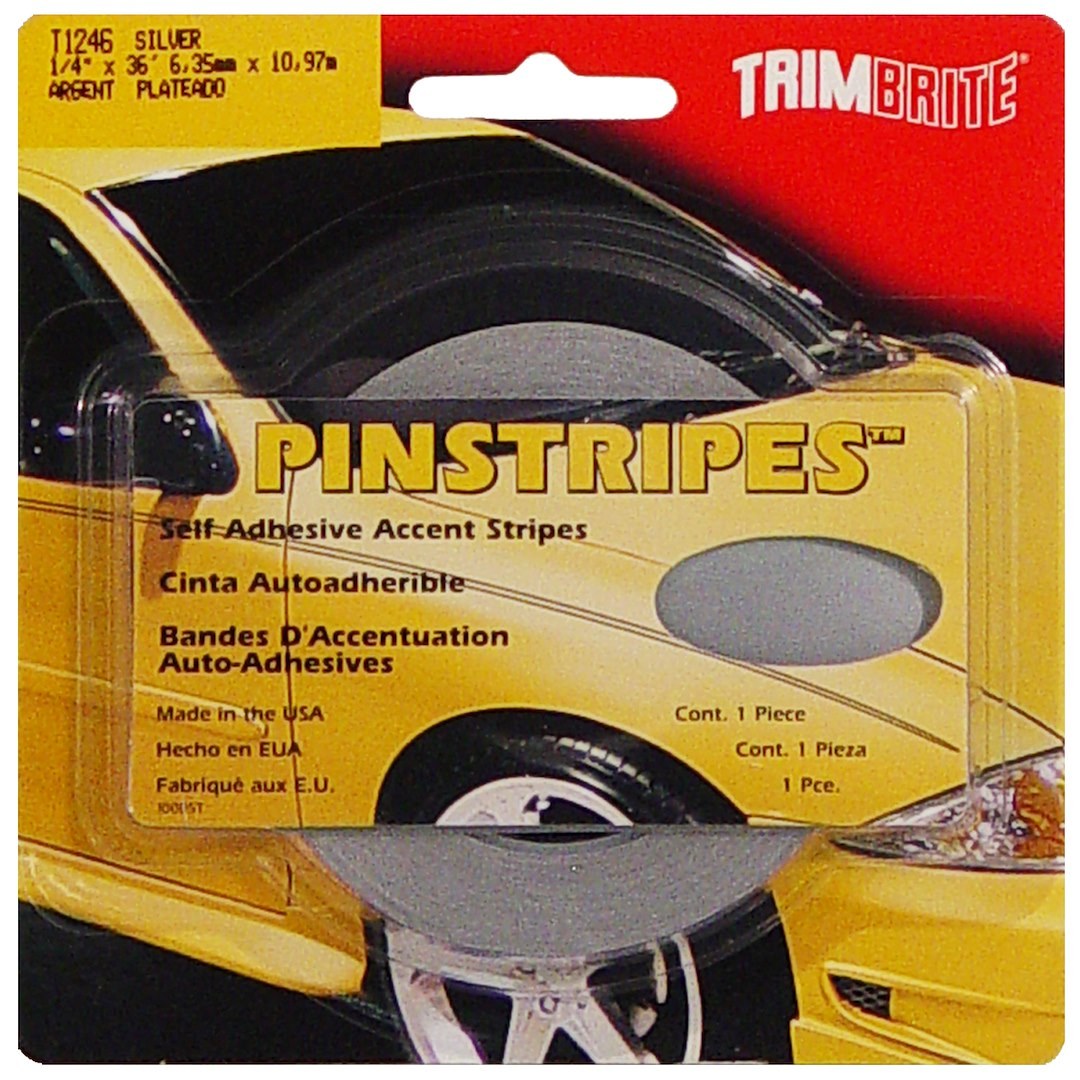 Trimbrite Pinstripe Tape, 1/4 Inch Pinstripe, Silver, 36 Foot Length – T1246