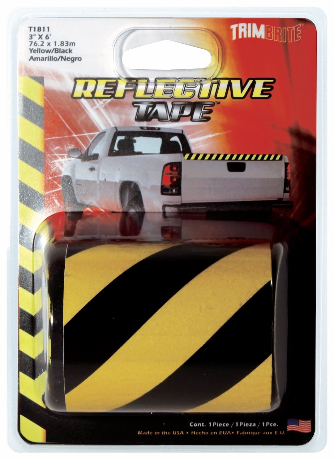 Trimbrite Reflective Tape, Light Reflective, 6 Inch Length X 3 Inch Width, Yellow/ Black, Reflective Vinyl – T1811