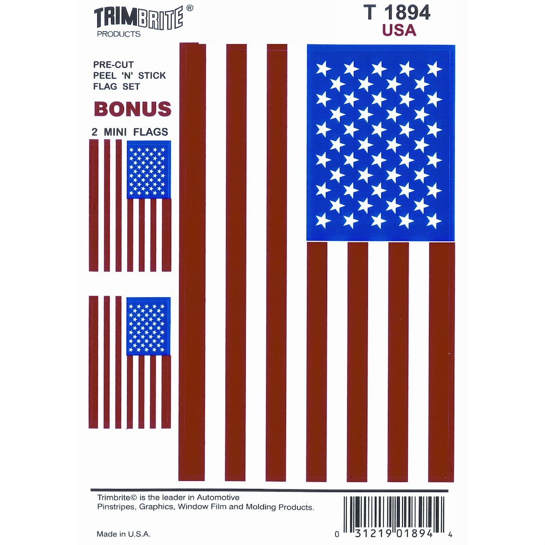 Trimbrite Decal, American Flag, Red White Blue, Vinyl, 3 1/2 Inch X 5 1/4 Inch – T1894