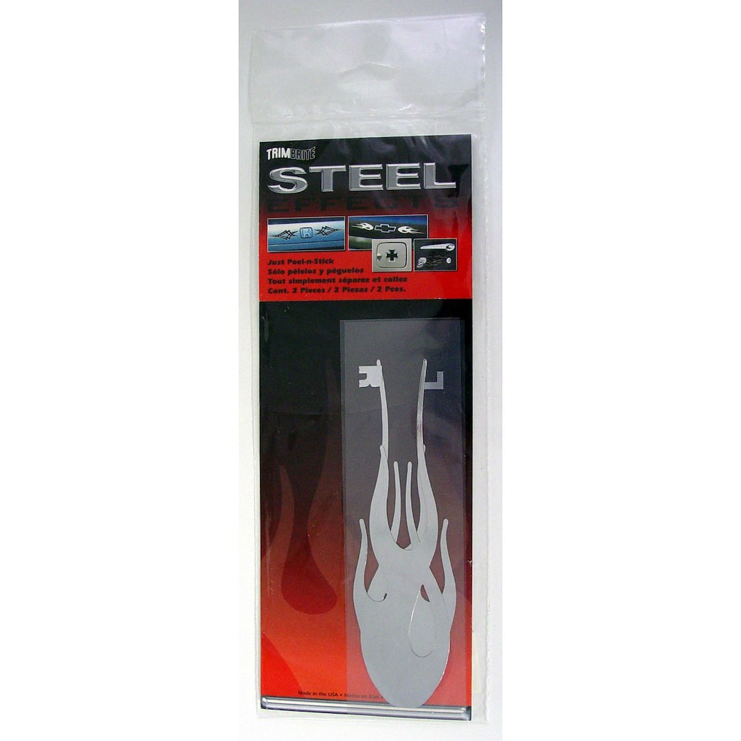 Trimbrite Decal, Steel Effects ™, Flame Set, Chrome, Vinyl, 2.4 Inch X 11.25 Inch – T1950