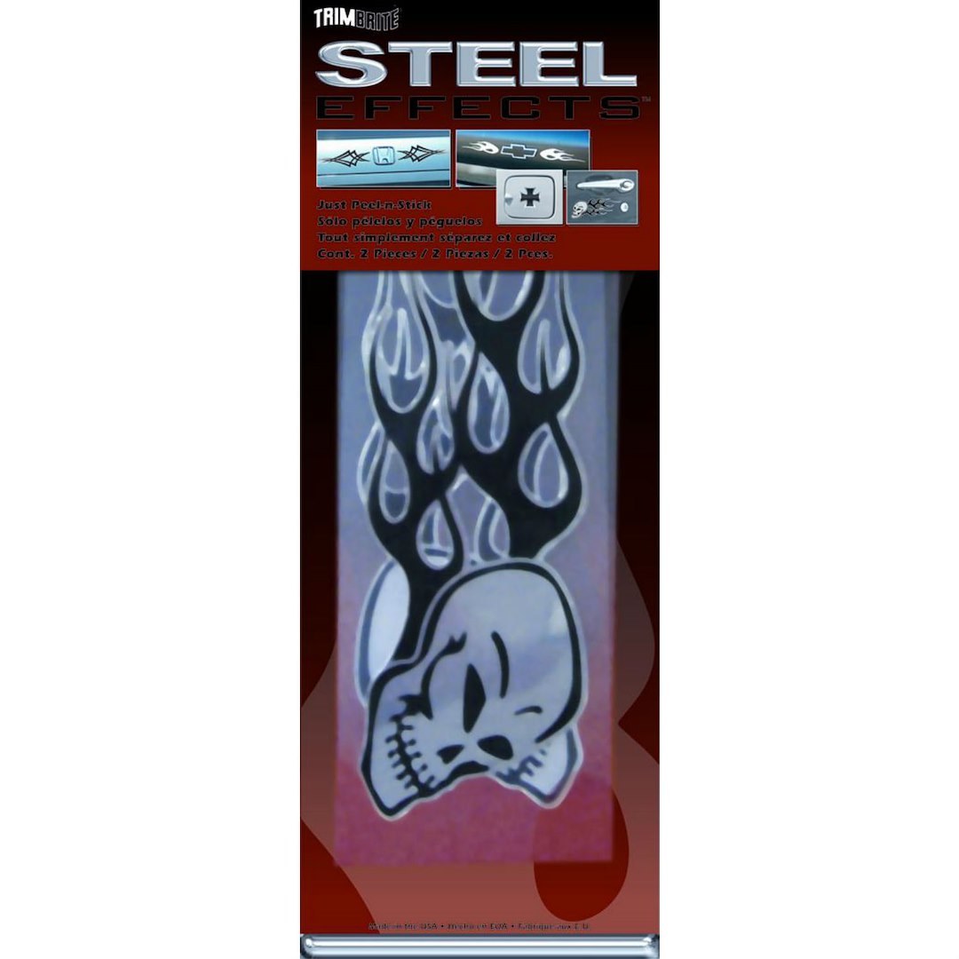 Trimbrite Decal, Steel Effects ™, Skull Set, Chrome Black, Vinyl, 2.4 Inch X 11.25 Inch – T1952