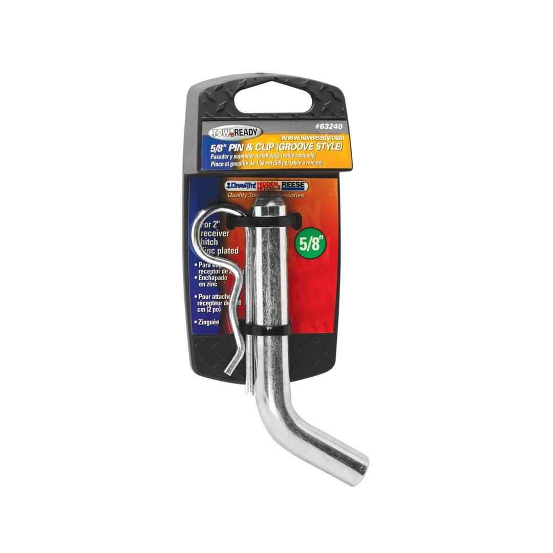 Tow Ready Trailer Hitch Pin, Groved Bent Pin, 5/8 Inch Diameter, For Use with Class III/ IV Hitch, With Clip, Single – 63240