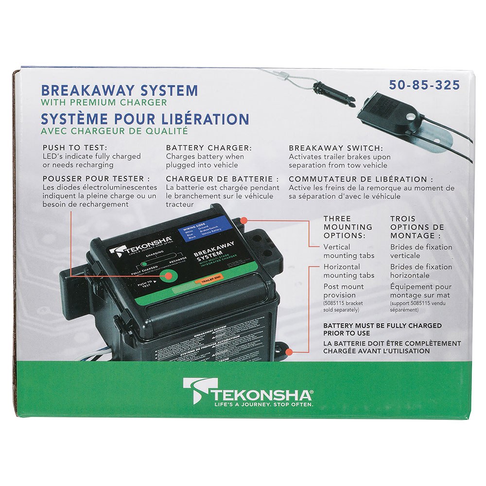 Tekonsha Trailer Breakaway System Kit, Brake Control, Breakaway System for 1 to 3 Axle Trailers with Electric Brakes – 50-85-325