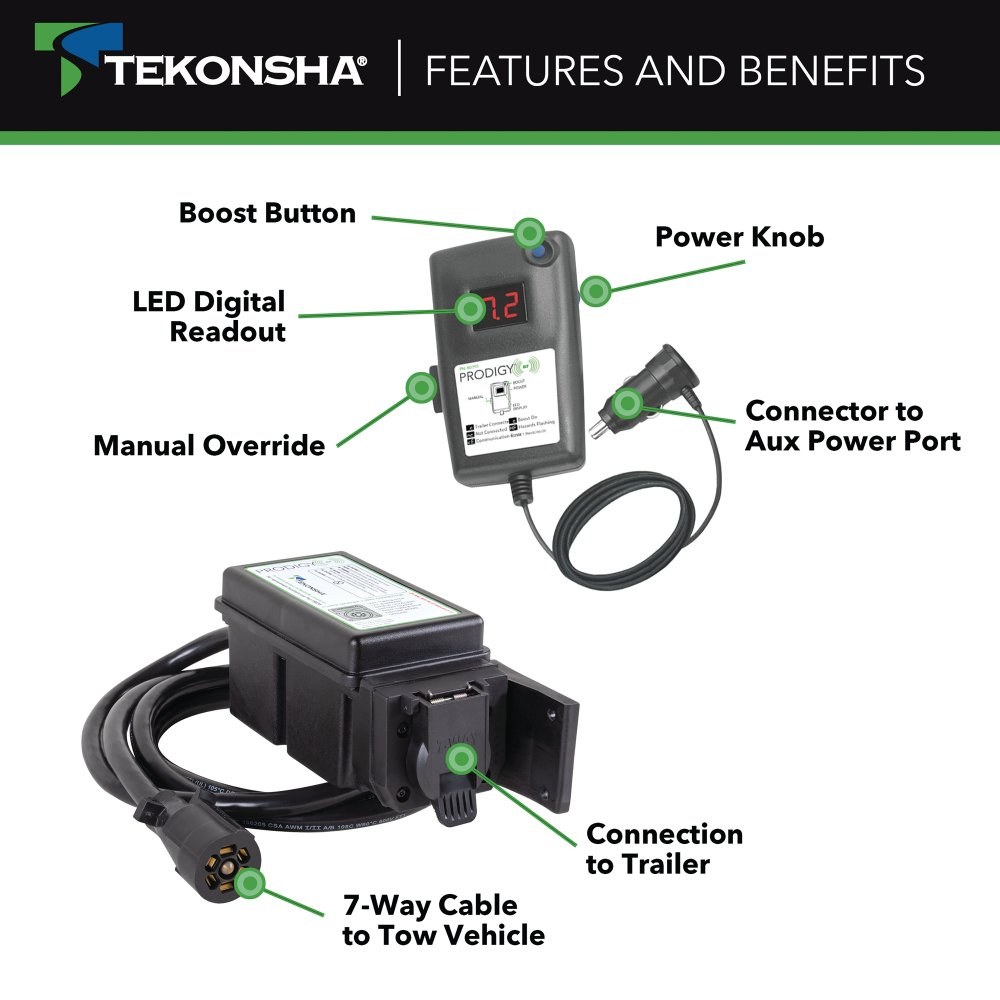Tekonsha Trailer Brake Control, Prodigy ® Rf Brake Control, Proportional, For Up to 6 Trailer Brakes, Fully Functional IN Reverse – 902503