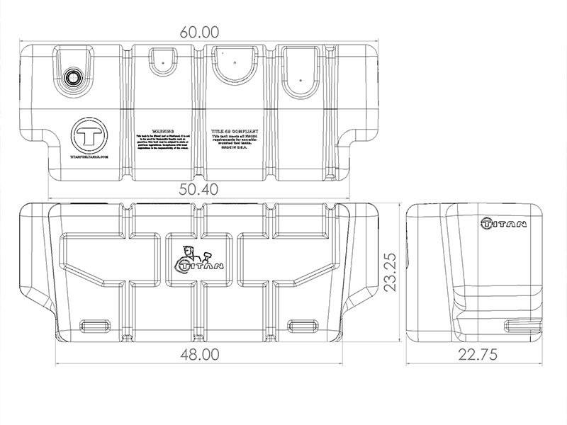 Titan Fuel Liquid Transfer Tank, Rectangle, 60 Inch Top/ 50.4 Inch Bottom Length X 22-3/4 Inch Width X 23-1/4 Inch Height – 5015100