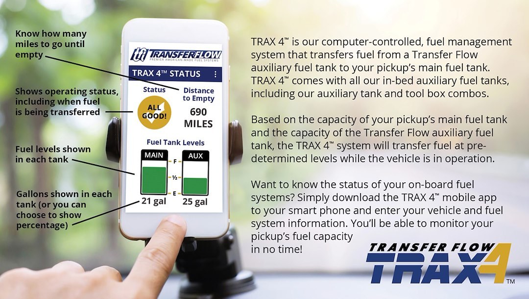 Transfer Flw Auxiliary Fuel Tank, Trax 4 ™, DOT Approved for Direct Feed Into OEM Fuel Tank, Diesel, 75 Gallon Capacity, Rectangle – 0800116755