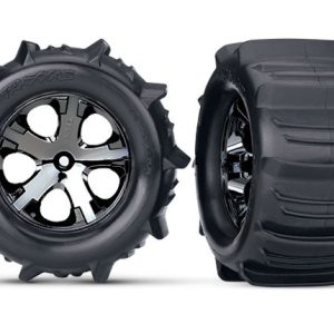 Traxxas Remote Control Vehicle Tire, Stampede ®, Paddle Style for Stampede (rear on Electric), With All-Star Black Chrome Wheel, Set of 2 – 3689