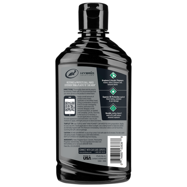 Turtlewax Trim Restorer, Hybrid Solutions, Use to Restore and Protect Dull/ Faded Exterior Trim and Plastic, Liquid, 10 Ounce, Bottle – 53838