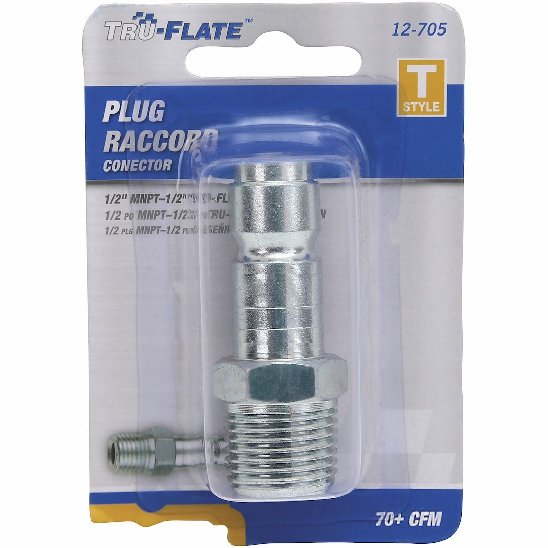 Truflate Hose End Quick Disconnect Coupling, Plug End, 1/2 Inch Male NPT X 1/2 Inch Body Size, Tru-Flate Design – 12-705