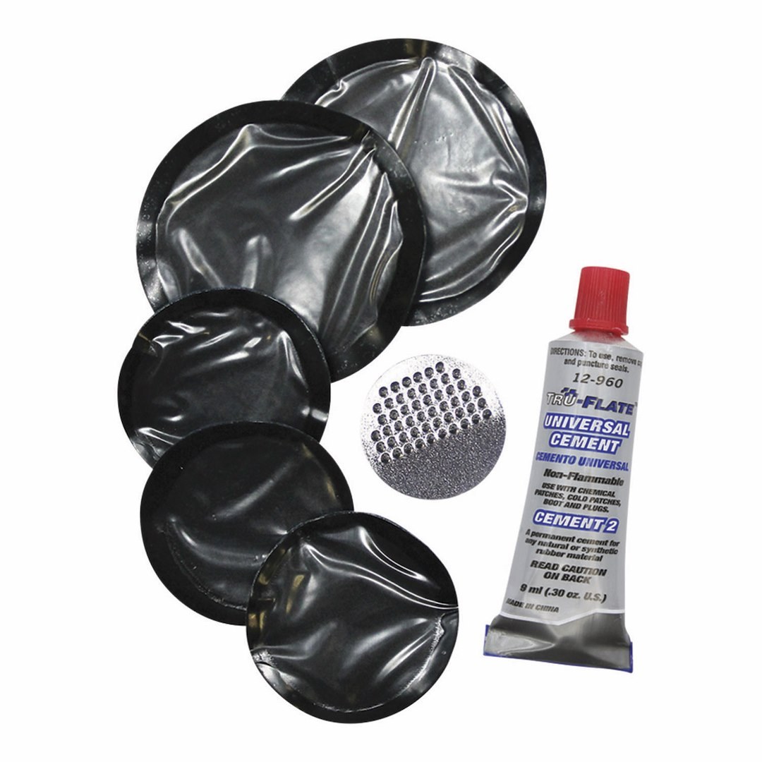 Truflate Tire Repair Kit, Chembond ®, Patch, With 0.30 Ounce Universal Cement and Buffer, Carded Packaging – 14-130
