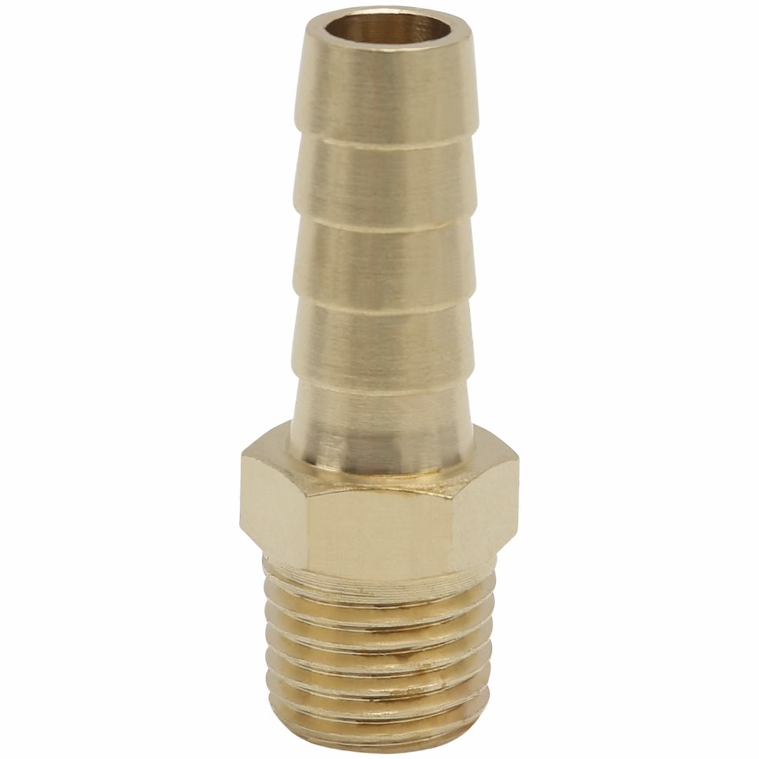 Truflate Adapter Fitting, 3/8 Inch Inside Diameter Hose X 1/4 Inch Male NPT, Use with Hose Clamp/ Ferrule, Brass, Single, Carded Packaging – 21-143