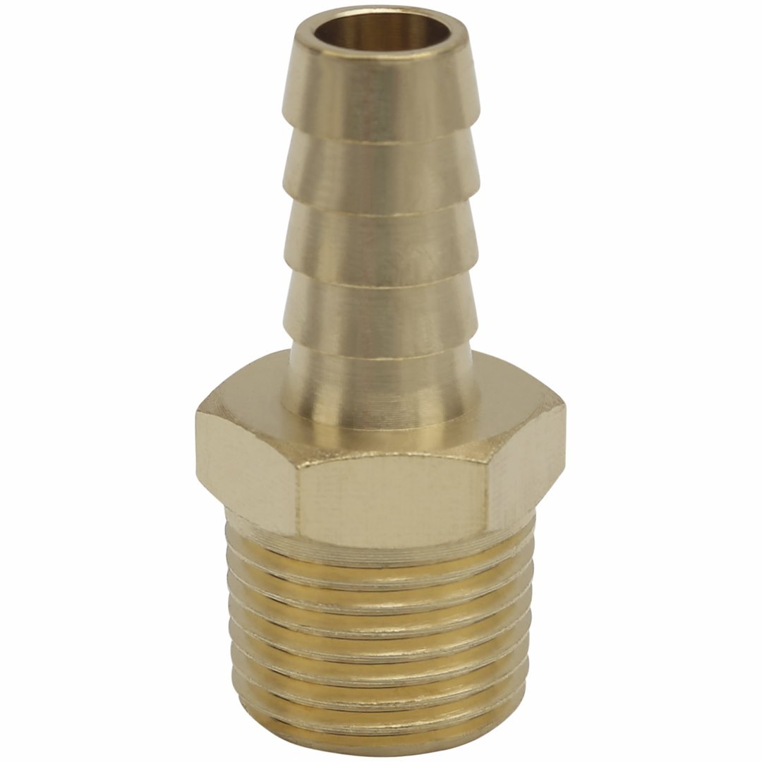 Truflate Adapter Fitting, 3/8 Inch Inside Diameter Hose X 3/8 Inch Male NPT, Use with Hose Clamp/ Ferrule, Brass, Single, Carded Packaging – 21-147