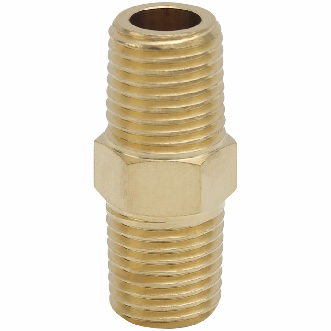 Truflate Coupler Fitting, 1/4 Inch Male NPT X 1/4 Inch Male NPT, Straight, Brass, Single, Carded Packaging – 21-505