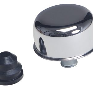 Trans-Dapt Performance Crankcase Breather Cap, Round, 2-3/4 Inch Diameter, Push IN Style, Chrome, With Grommet – 4871
